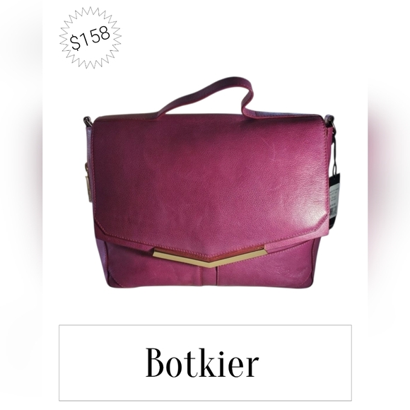 Botkier Genuine Leather Business Bag with Top Handle - Magenta - Picture 1 of 8